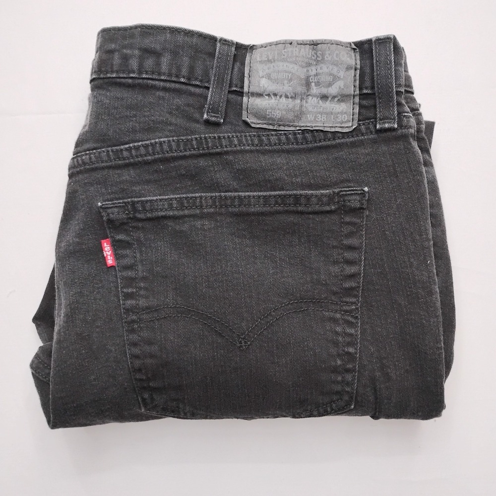 Levis 559 Jeans Mens‎ 38x30 Black Denim Cotton Faded Straight Leg Workwear